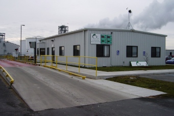 Administration building with scales in front