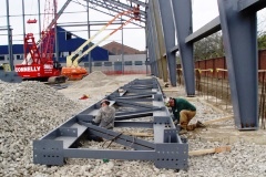 Erecting structural steel at Indoor Practice Facility