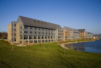 view of Visteon Village along the waterfront looking east